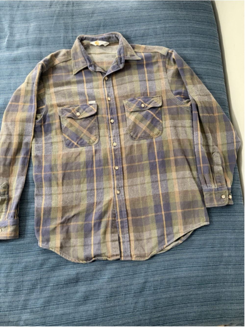 Vintage Carhartt Rugged Outdoor Wear Flannel Shadow Plaid Shirt Men L XL USA 90s